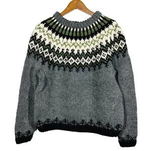 Vintage 90s Hand Heavy Knit Holiday Sweater Thick Comfy Soft Gray - 40